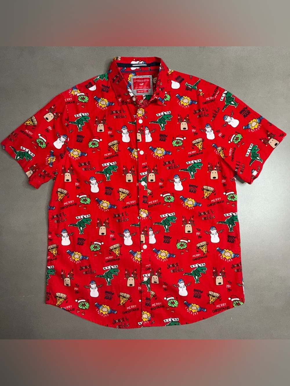Denim & Flowers Ricky Singh Christmas Button-Front Short Sleeve Shirt - L